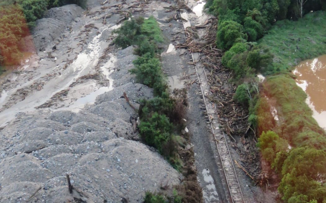 Storm damage at Jones Creek north of Westport at Jones Creek, which cut off State Highway 67 and the adjoining Westport Ngakawau railway in May last year - one of several such events in 2022 affecting the transport network in the northern Buller area.