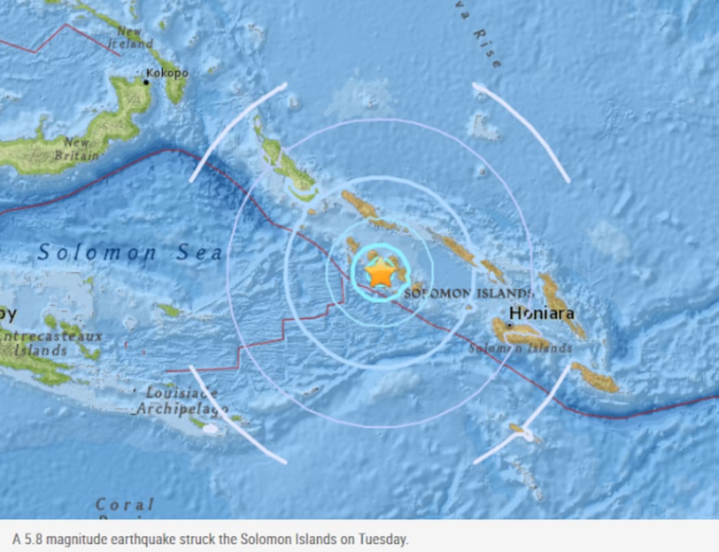 5.8 magnitude quake strikes near the western provincial capital Gizo in Solomon Islands.