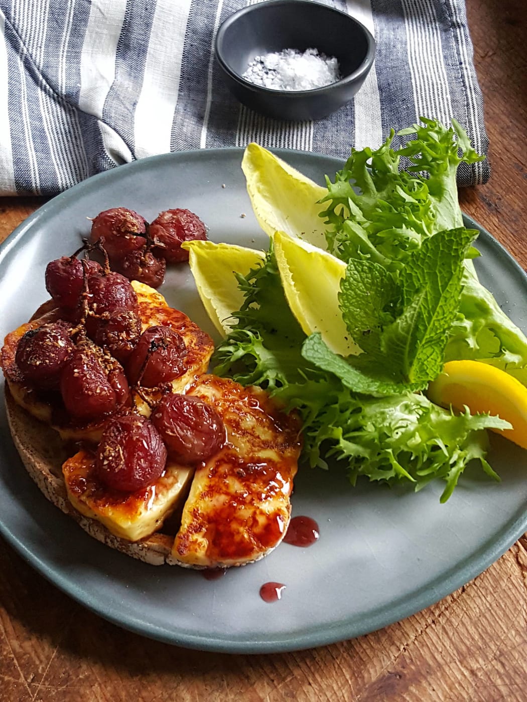Maple Roasted Red Grapes & Haloumi