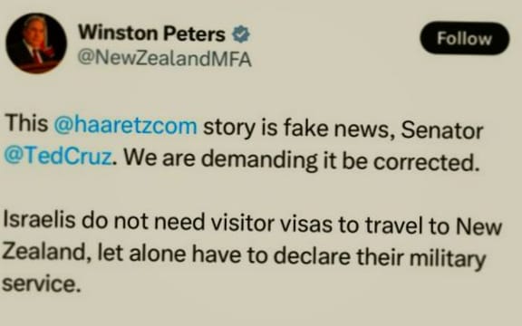 Winston Peters puts Ted Cruz on notice over the misleading Ha'aretz story.