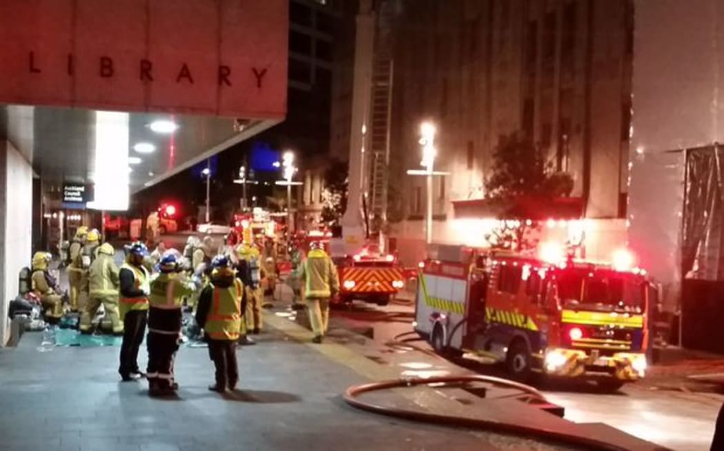 A large crew battling a fire at the historic St James Theatre in Auckland last night.