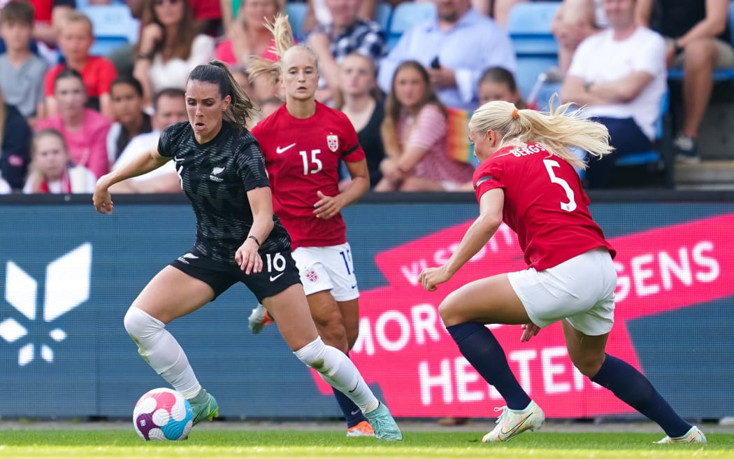Emma Rolston playing for the Football Ferns against Norway in June.