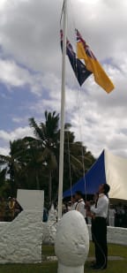 220414. Photo RNZ. Niue and New Zealand flag