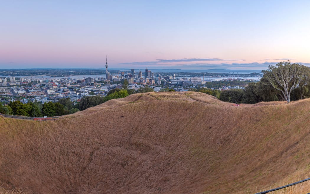 Sunrise view of Auckland from Mount Eden, New Zealand