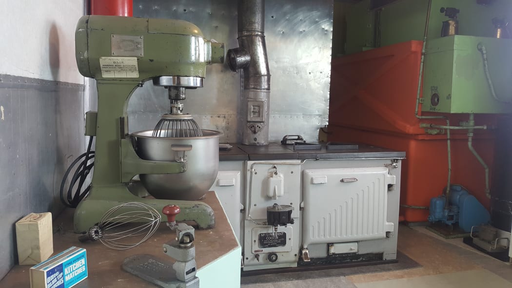 The kitchen in Hillary Hut, which is officially known as the TAE / IGY hut. The ice melter for making water is at the rear on the right.
