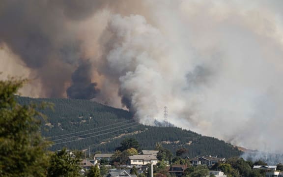 The Port Hills fire seen from the Christchurch suburb of Somerfield.