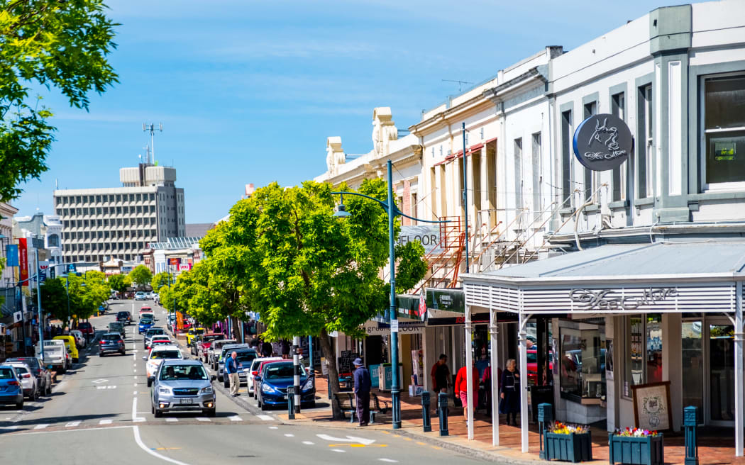 2018 Nov 2nd, New Zealand, Timaru, View of the town building and people in the morning.