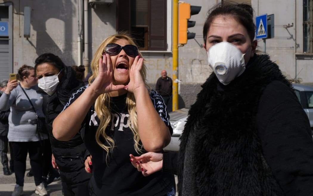 Protest against restrictions on prison visits due to Covid-19 Poggioreale prison in Naples, Italy 9 March.