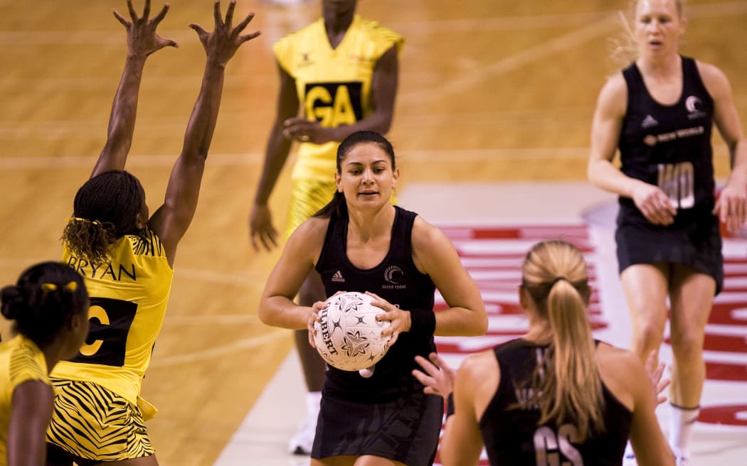 Silver Ferns Temepara Bailey and Laura Langman playing against Jamaica