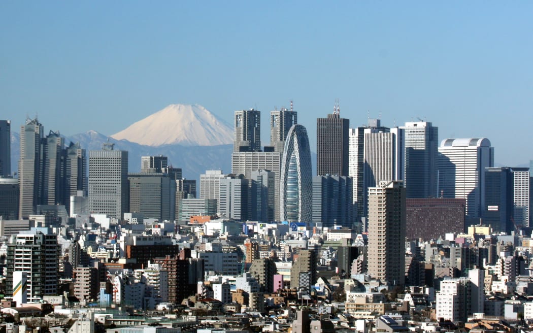 View of Shinjuku skyscrapers and Mount Fuji as seen from the Bunkyo Civic Center in Tokyo