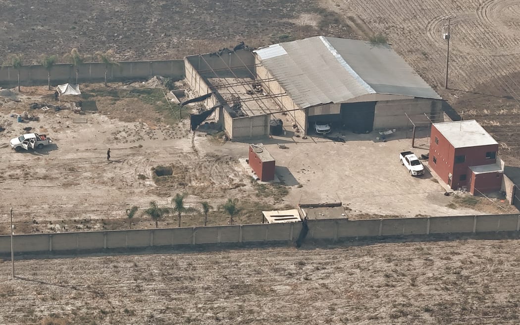 An aerial view of the Izaguirre Ranch in La Estanzuela, where the group Guerreros Buscadores - Warrior Searchers located three human crematoriums while searching for their relatives in Teuchitlan, Jalisco state, Mexico on 10 March, 2025.