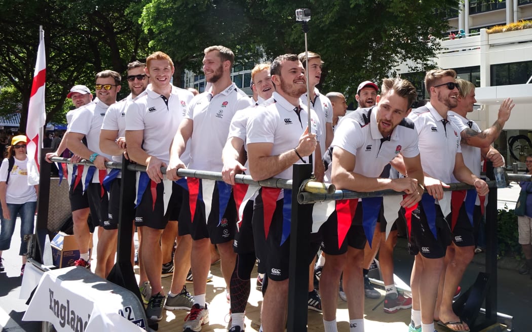 The England sevens team during the Wellington parade.