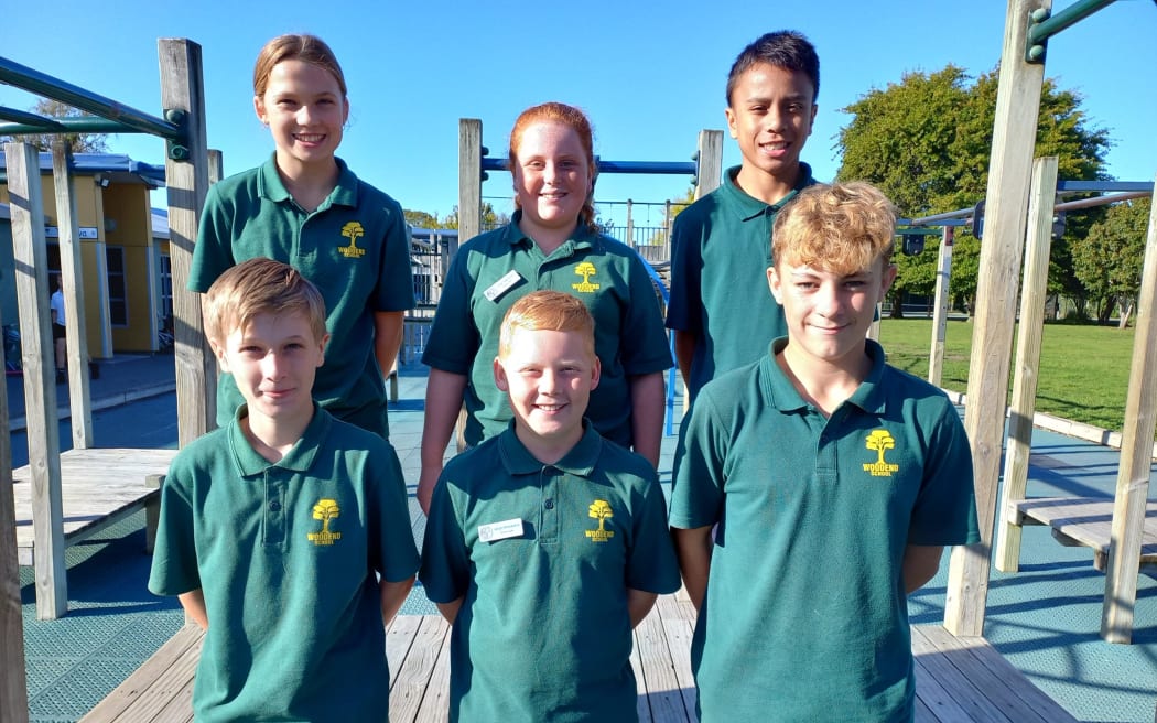 Woodend School student leaders Ruby Hales (12, back left), Cara Townsend (12) and RJ Moana (12), Lachlan Brown (12, front left), Jasper Rosewarne (12) and Shaedyn Lang (12) are concerned about other young people are becoming addicted to vaping.