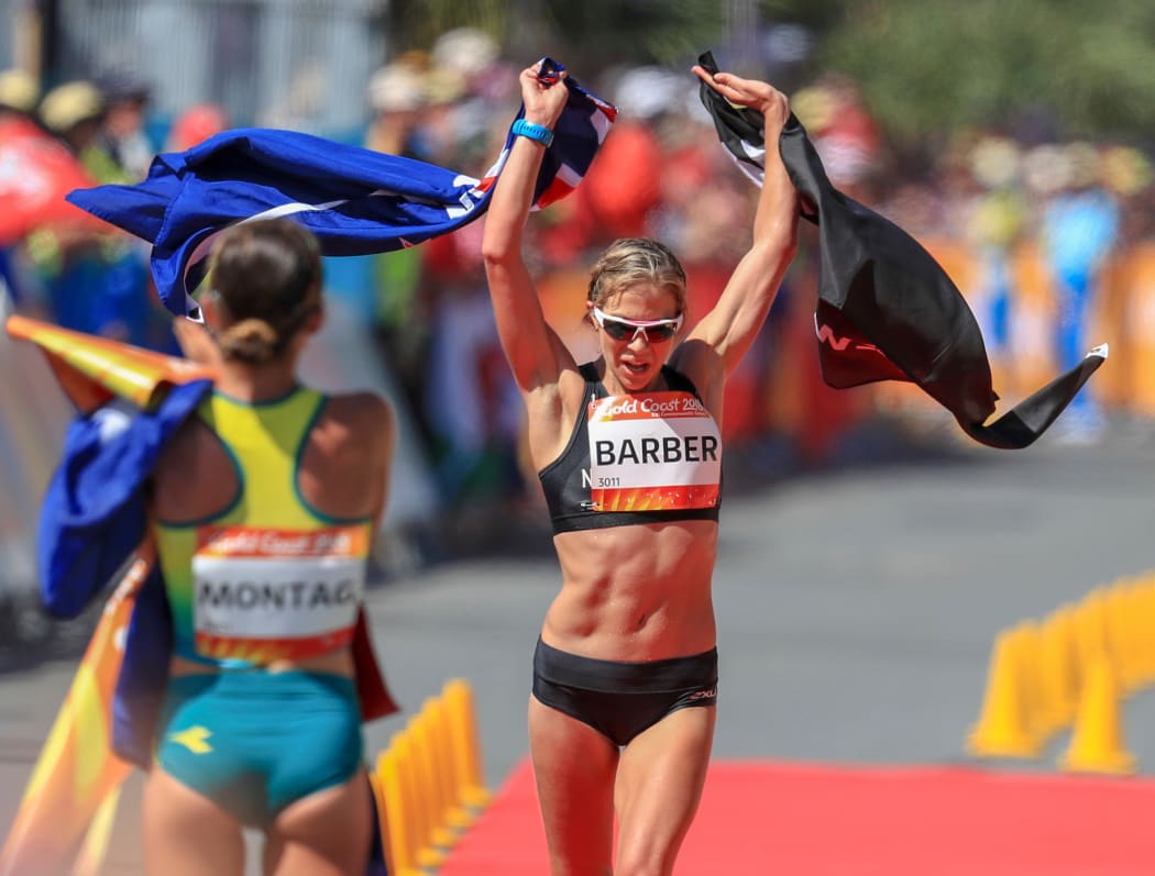 New Zealand's Alana Barber takes silver in the womens 20km race walk, Commonwealth Games,