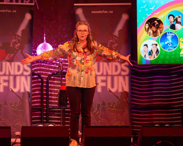 Children's Music Awards 2025 host Suzy Cato presenting the awards at The Tuning Fork in Tāmaki Makaurau on 29 June, 2025.