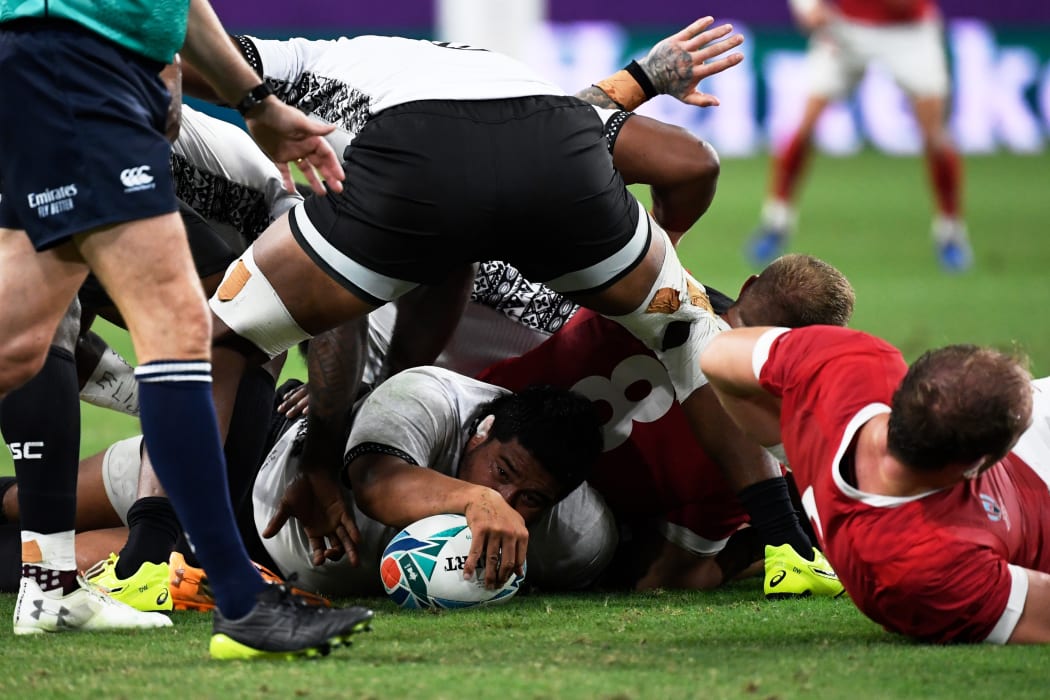 Fiji's prop Campese Ma'afu eyes the tryline during his final test against Wales last month.