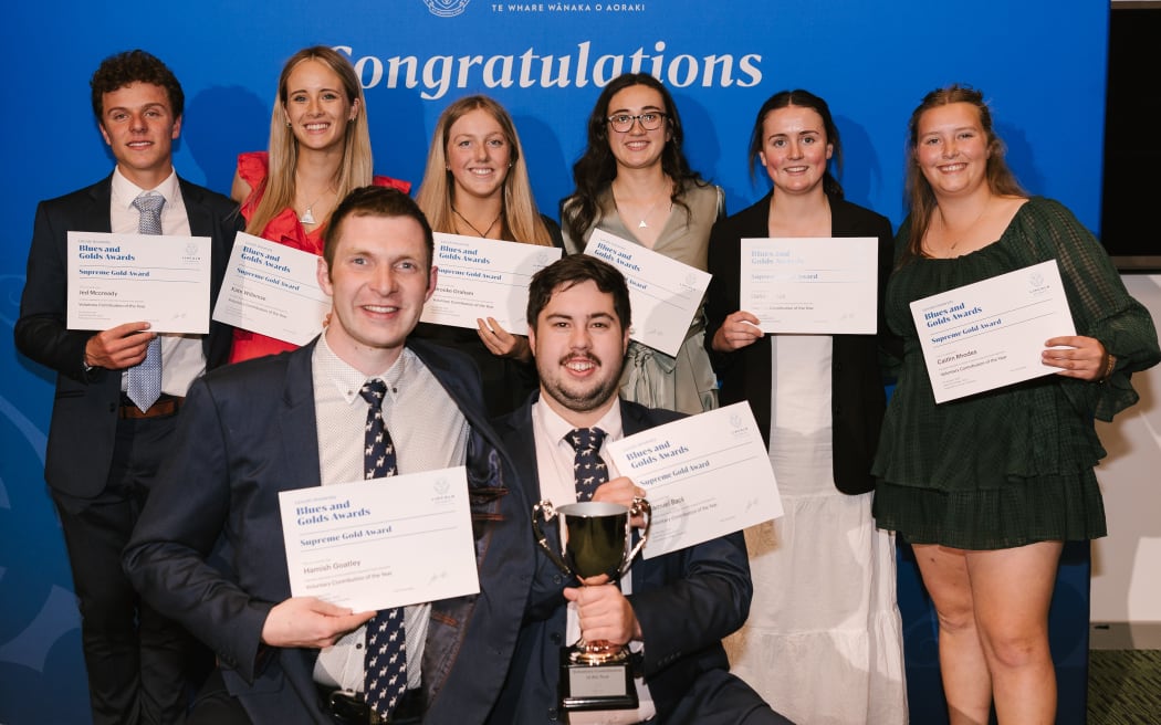 Handy Landys club members celebrate their Blue and Golds Award from Lincoln University.