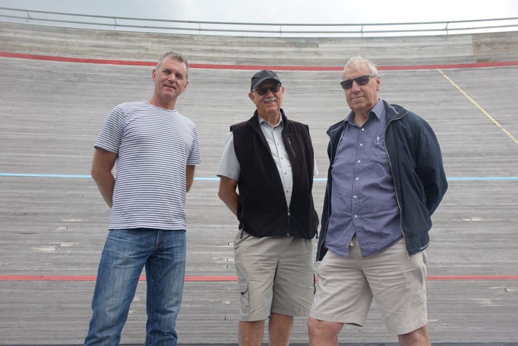 Former Olympic cyclist Gary Anderson, Whanganui Regional Velodrome Trust members Leigh Grant and Bob Smith.