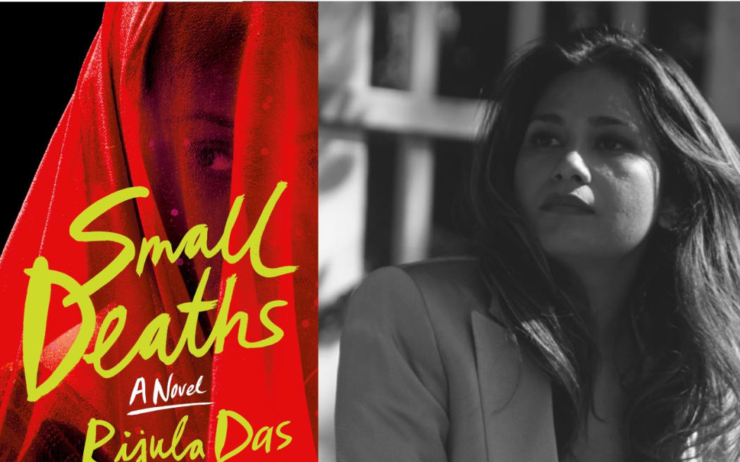 Composite image of book Cover of Small Deaths and picture of the author Rijula Das