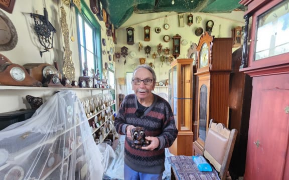 Bill Williams has many favourite clocks in his collection. Here he is with Fritz, one of the quirkiest.