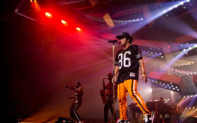 Bruno Mars on stage at Spark Arena