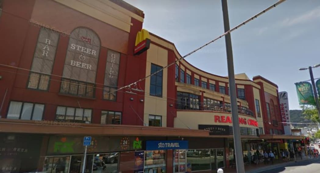 Street view of Reading Cinemas and the shops outside Courtenay Central complex in Wellington.