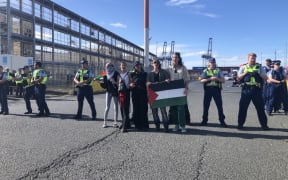 Palestinian supporters at protest at the Port of Auckland