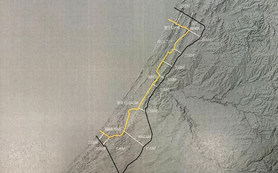 Donald Trump last week said Israel had agreed to withdraw to the yellow line on this map, but the final details have not been announced yet.
