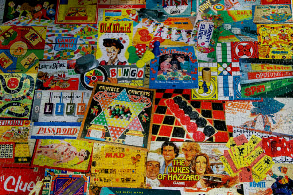 A spread of various board games.