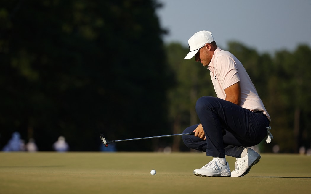 Ludvig Aberg of Sweden lines up a putt on the 18th green during the second round of the 124th US Open at Pinehurst Resort on 14 June, 2024 in North Carolina.
