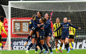 Peta Trimis of Central Coast Mariners celebrates goal. A-League Women - Wellington Phoenix FC v Central Coast Mariners FC at Porirua Park, Wellington, New Zealand on February 15, 2026. Mandatory credit: Elias Rodriguez / www.photosport.nz