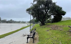 The Taruheru River in Gisborne during Cyclone Gabrielle, 14/2/23
