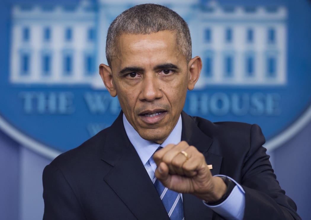 S President Barack Obama holds a year-end press conference in the Brady Press Briefing Room of the White House in Washington, DC, December 16, 2016.