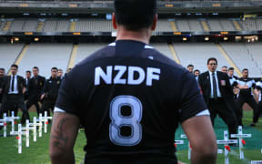 Buck Shelford performs a haka as part of 100-year commemorations of the Battle of Broodseinde.