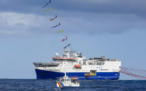 Greenpeace's Taitu and the Amazon Warrior which is searching for oil on behalf of Statoil and Chevron.