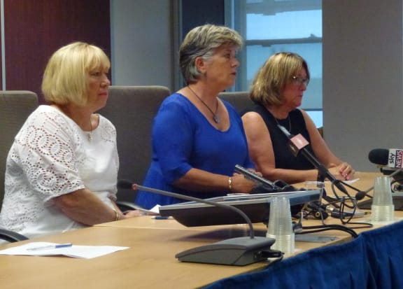 Councillor Christine Fletcher (left), Deputy Mayor Penny Hulse (centre) and Councillor Penny Webster following a meeting on Len Brown.