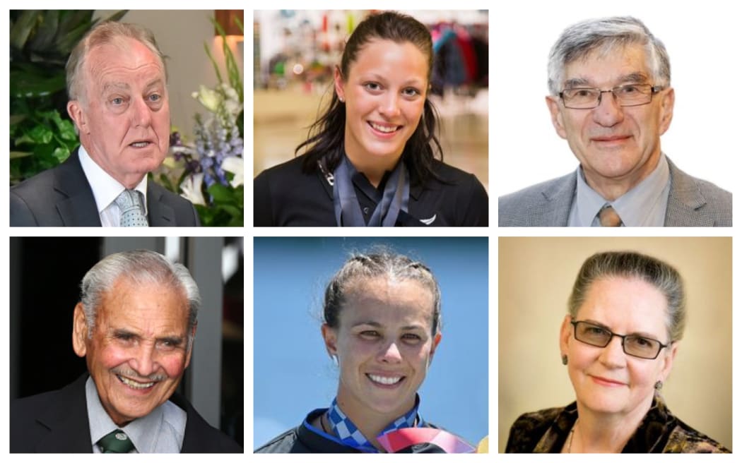 Chris Farrelly, Sophie Pascoe, Jim Mann, Marie Shroff, Lisa Carrington and Robert Gillies