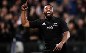 Lima Sopoaga celebrates a try against the Springboks during the 2017 season.
