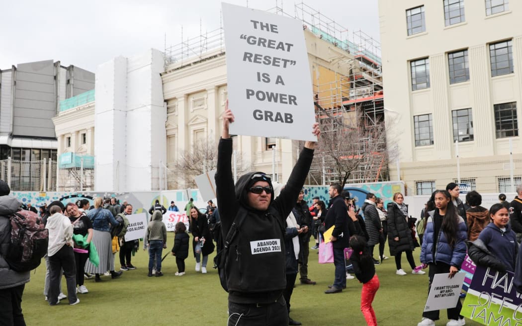 A protester at Civic Square.