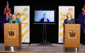 Housing Minister Megan Woods, left, Environment Minister David Parker, on screen, and National's leader Judith Collins. The parties worked together on a Bill to amend the Resource Management Act making it easier to build houses.