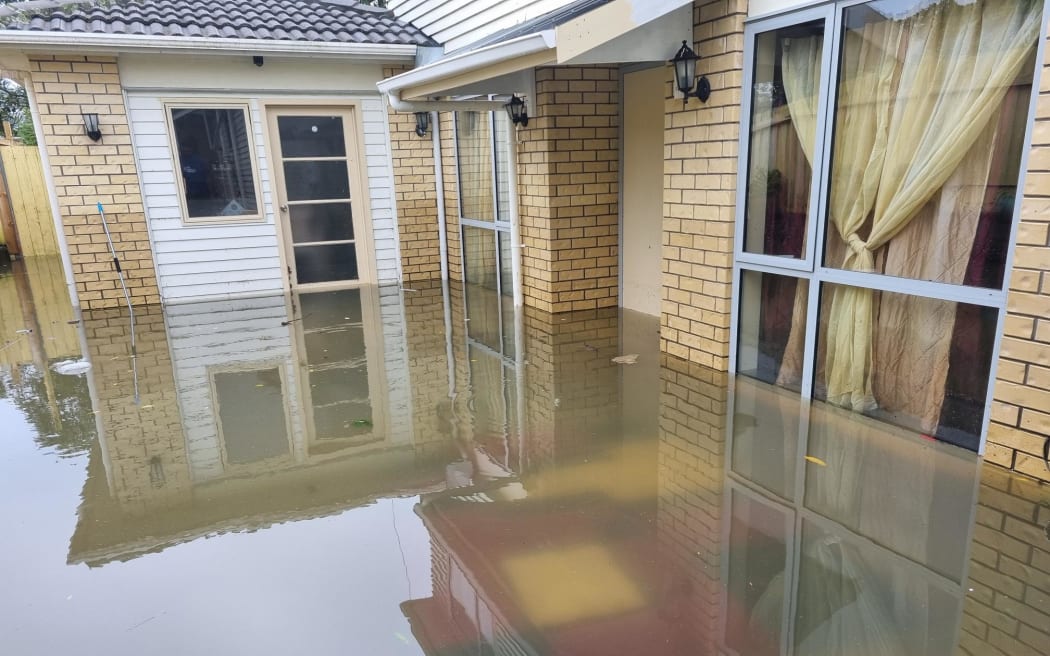 Flooding at a property on O'Donnell Avenue in Mount Albert after a night of downpours.