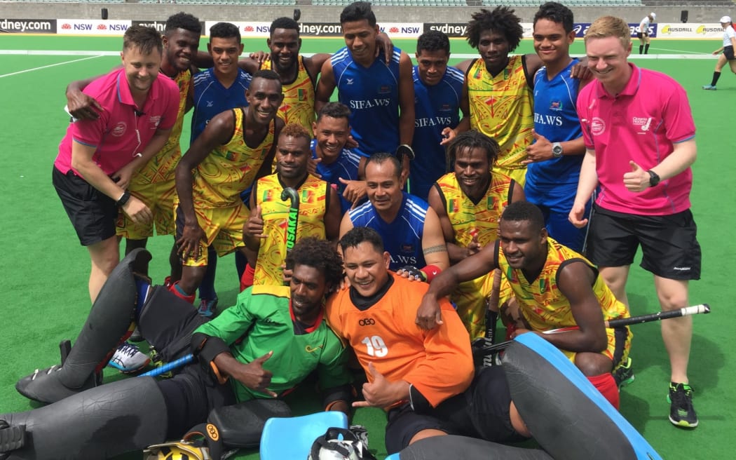 Vanuatu celebrate winning the men's Inter-Continental Hockey 5’s title.