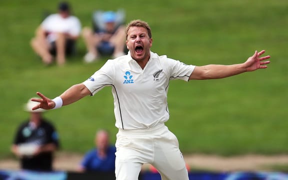 Neil Wagner celebrates a wicket.