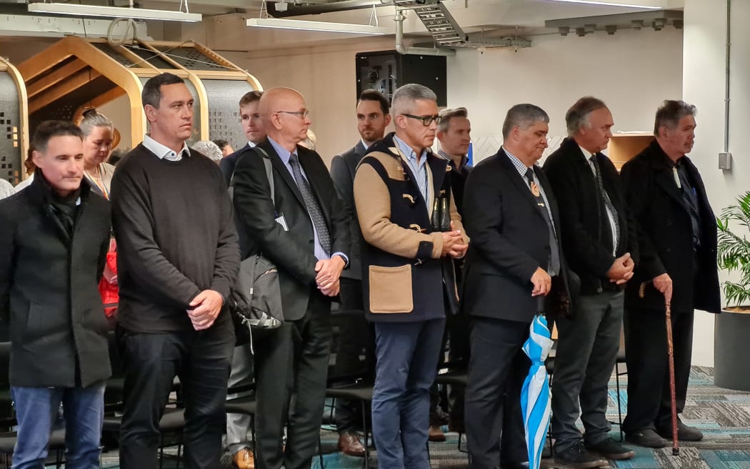 Tātau Tātau o Te Wairoa trust representatives and Wairoa kaumātua at the mihi whakatau.