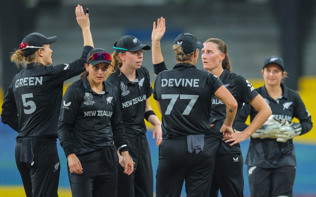 New Zealand's Rosemary Mair celebrates a wicket.