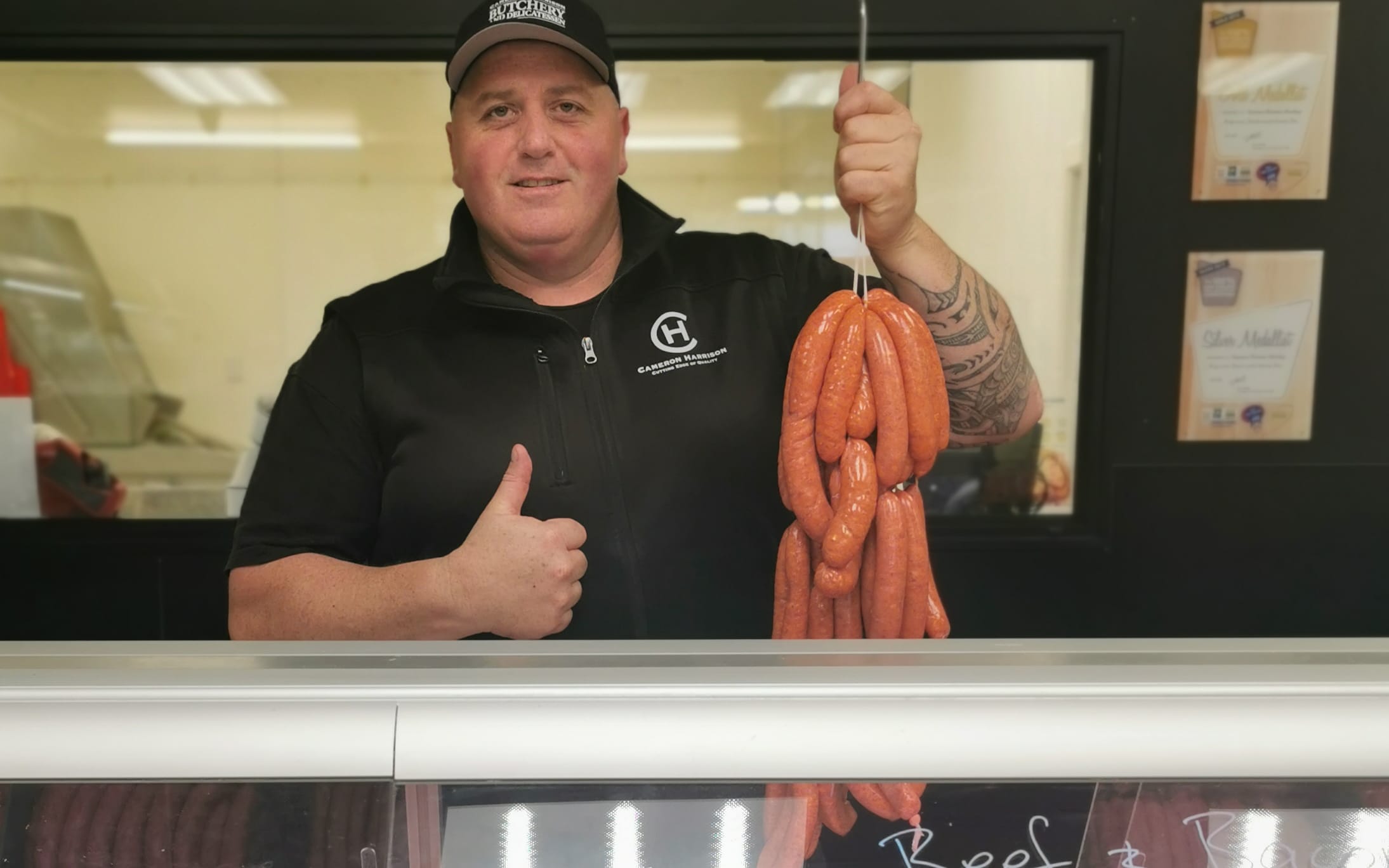 Rob Cameron with some Pork Chorizo sausages he made.