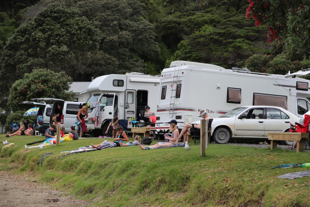 Freedom campers at Kowharewa Bay, on the Tutukaka coast.