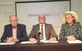 Don Brash, Clive Matthew-Wilson and Lisa Prager at the launch of anti-AT group OpenTheBooks.