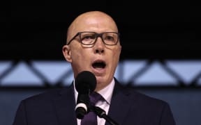 Australia's opposition leader Peter Dutton speaks as he joins members of the Jewish community at a vigil in Sydney on October 11, 2023. The death toll from five days of ferocious fighting between Hamas and Israel rose sharply overnight as Israel kept up its bombardment of Gaza on October 11 after recovering the dead from the last communities near the border where Palestinian militants had been holed up. (Photo by DAVID GRAY / AFP)