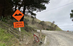 The 'gluepot' in South Wairarapa where the narrow, winding road is slumping.